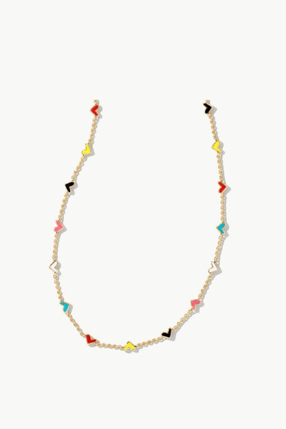 Heart charms on a gold multi-strand necklace