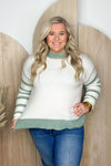 Dark Mint Striped Sleeve Sweater