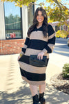 Black and Oatmeal Stripe V-Neck Sweater Dress