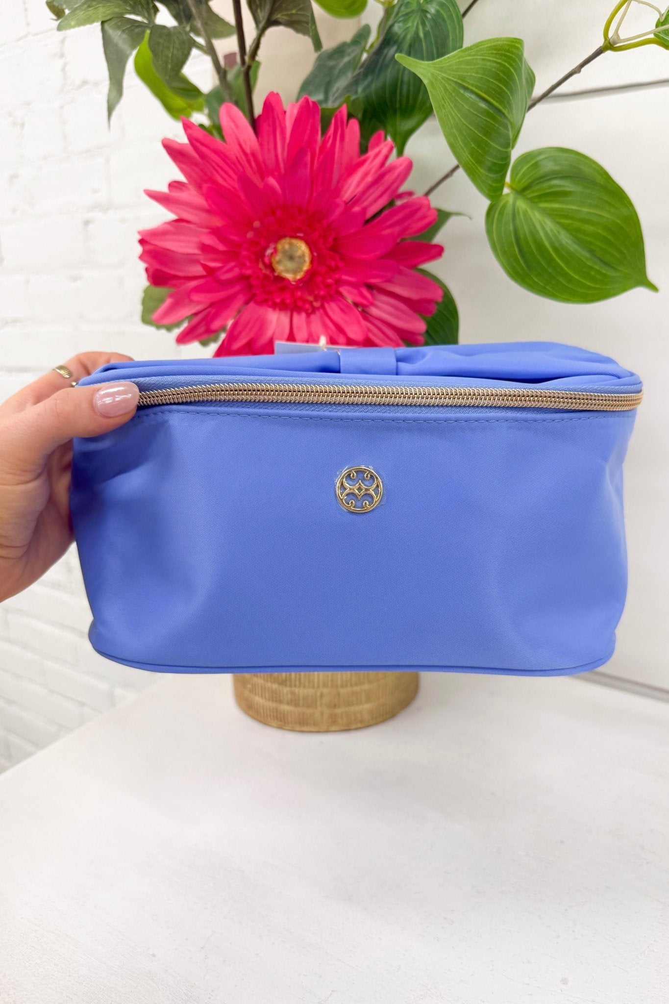 Cornflower blue Kiss and Makeup cosmetic pouch