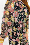 Black Floral Print Tiered Midi Dress