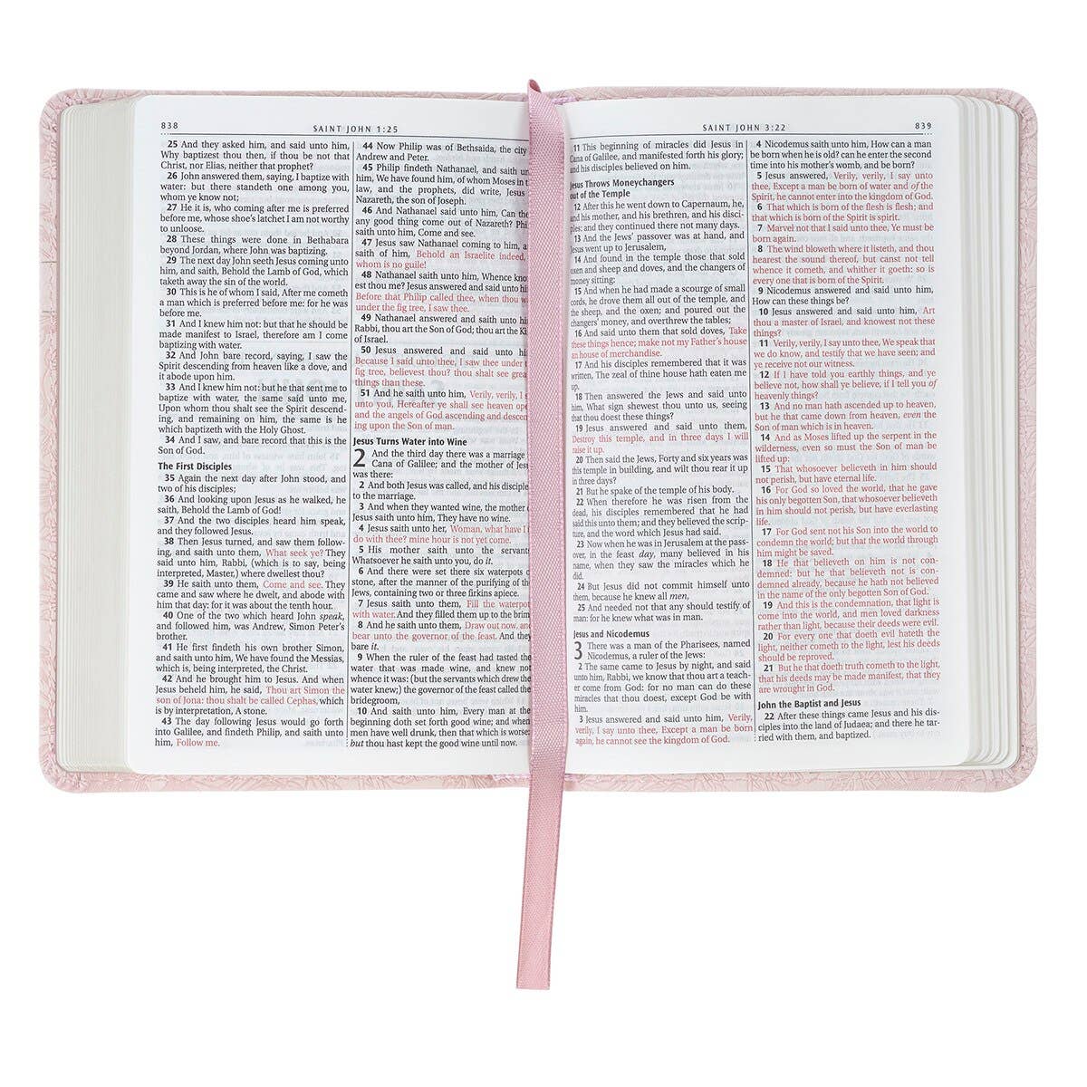 Mini KJV Bible with a pink faux leather cover