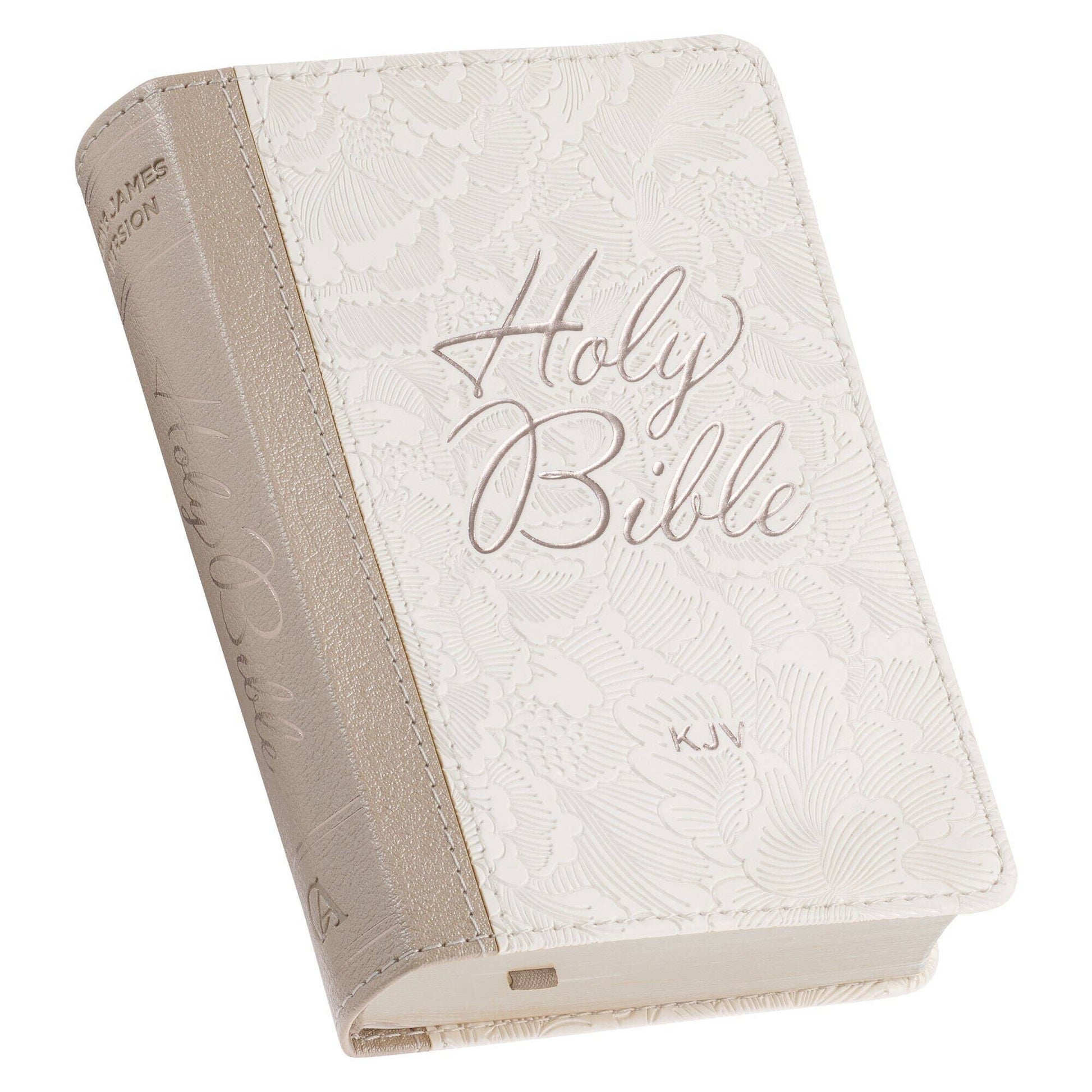 Pocket-size KJV Bible bound in white faux leather