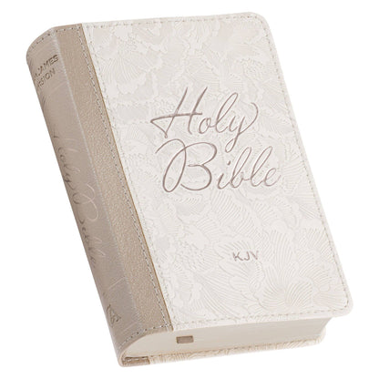 Pocket-size KJV Bible bound in white faux leather