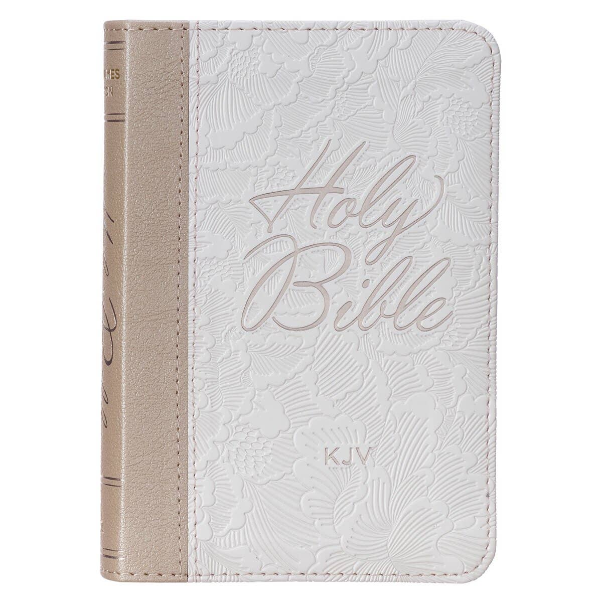 White faux leather mini pocket KJV Bible