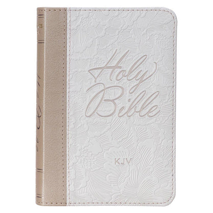 White faux leather mini pocket KJV Bible