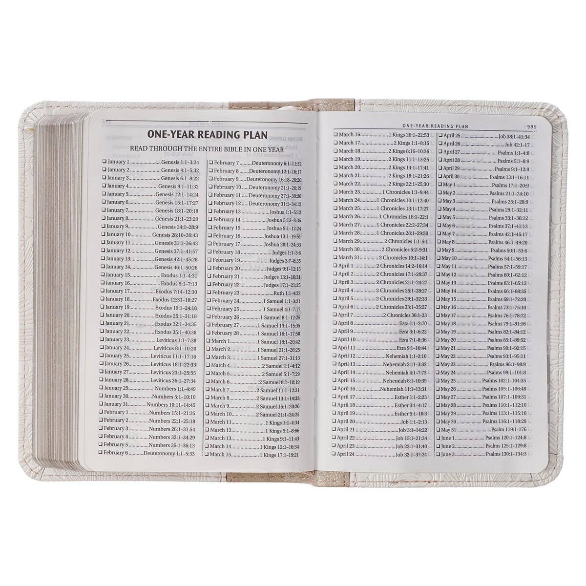 Compact white faux leather KJV Bible for a pocket or bag