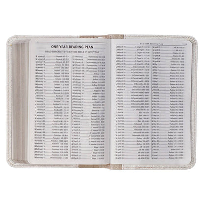 Compact white faux leather KJV Bible for a pocket or bag