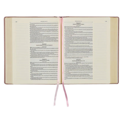 Mauve KJV Bible with note-taking margins and a faux leather cover