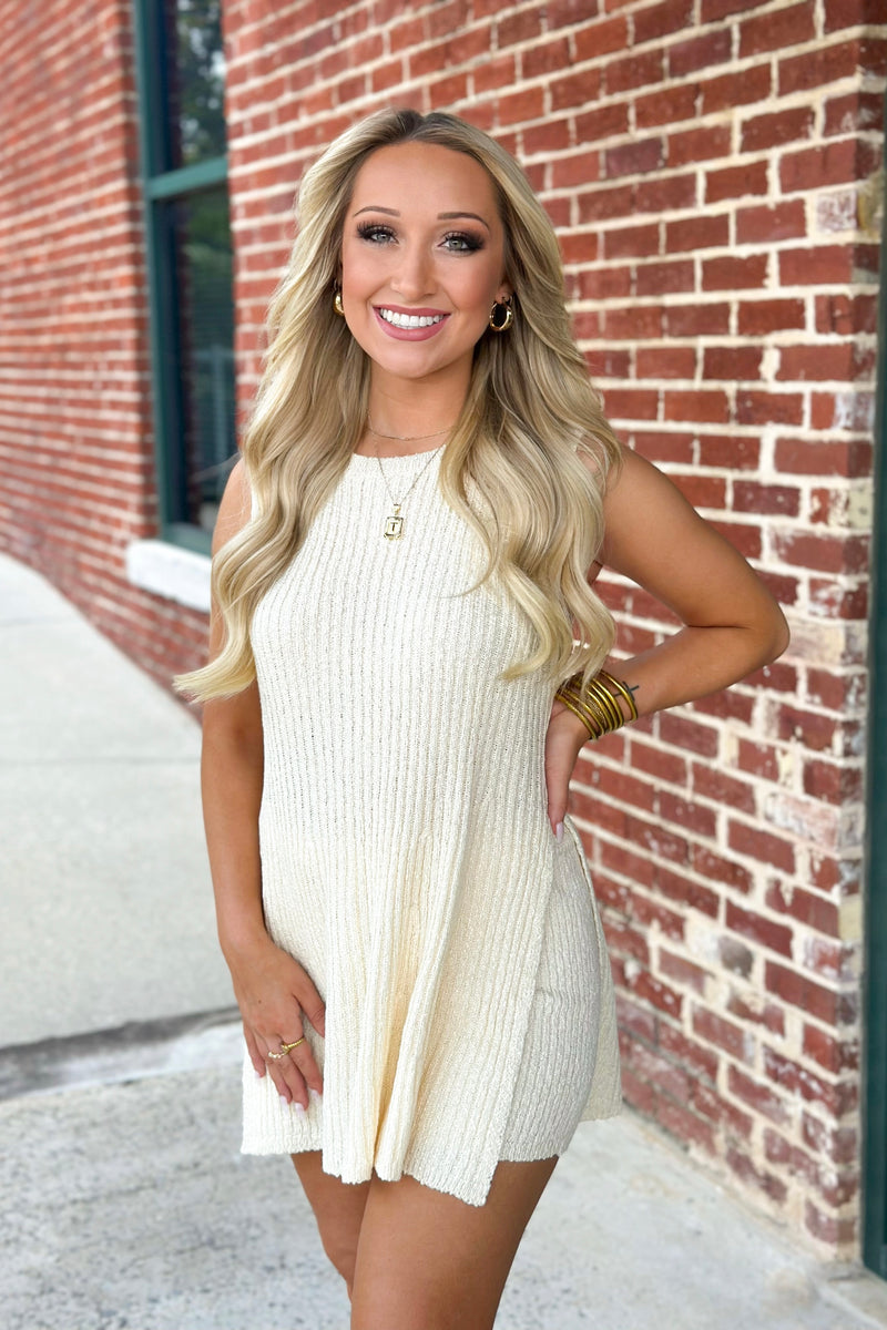 Ecru V-Neck Sleeveless Sweater Set