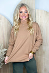 Camel Mock Neck Long Sleeve Sweater Top