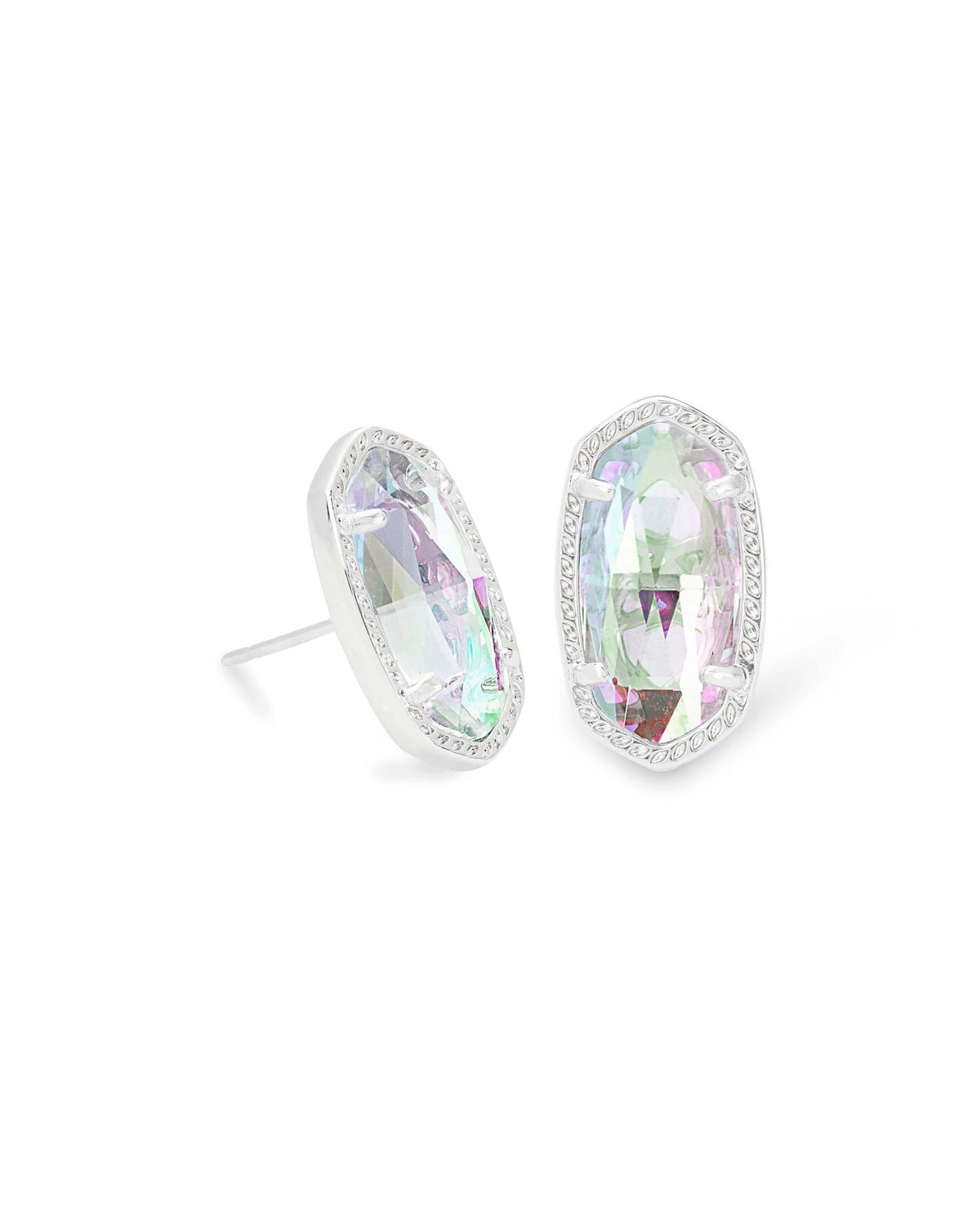 Rhodium stud earrings with a faceted stone