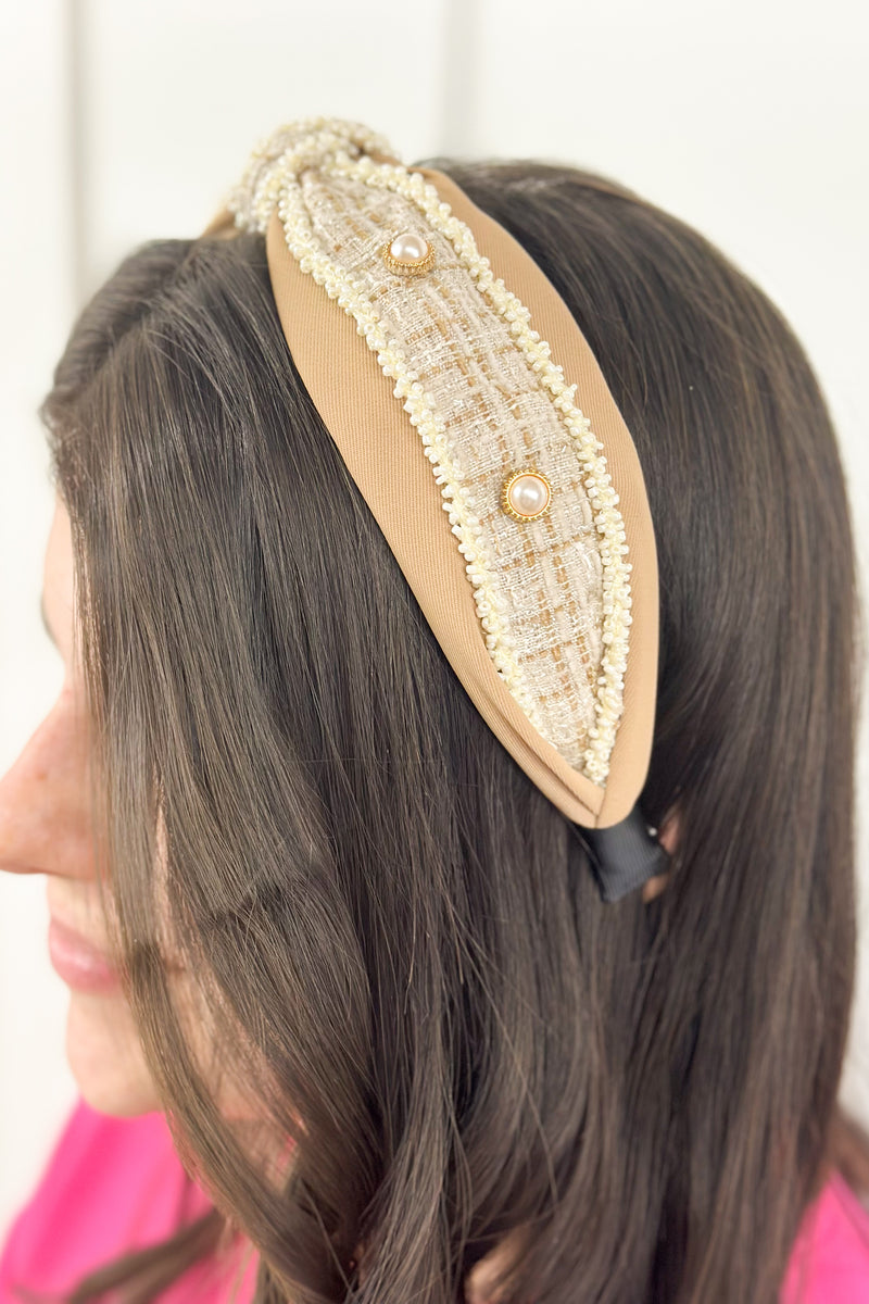 Beige and Cream Pearl & Pattern Headband