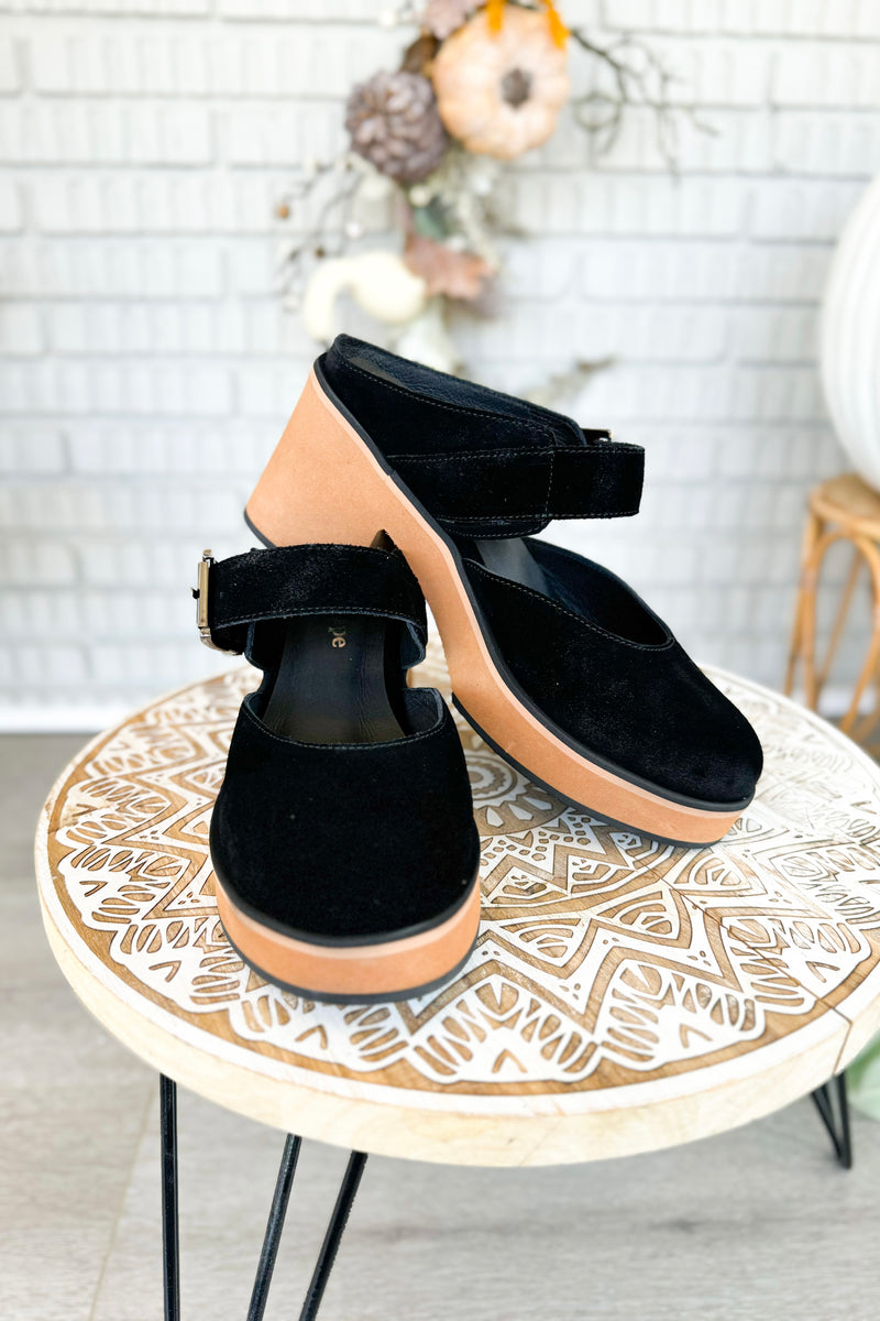 Antelope Iris Black Suede Heeled Mule