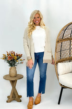 Stone Waffle Textured Open Front Cardigan