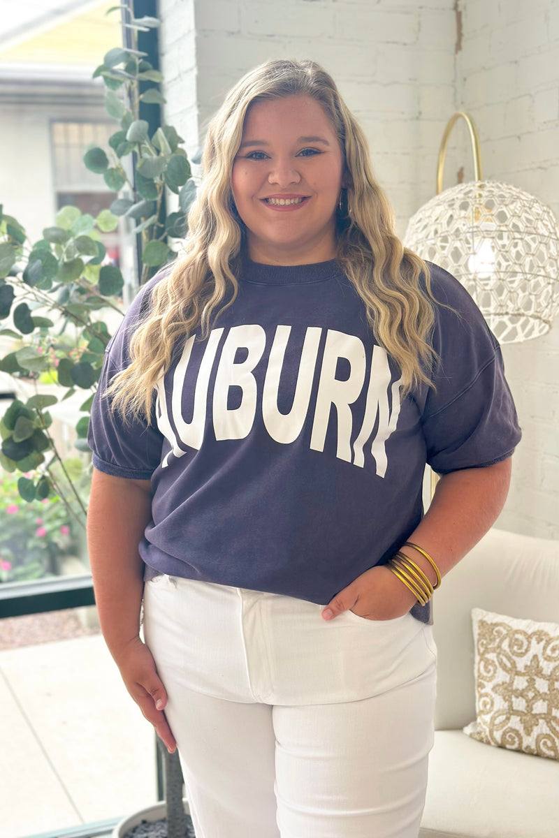 Washed Navy Short Sleeve State Logo Sweatshirt