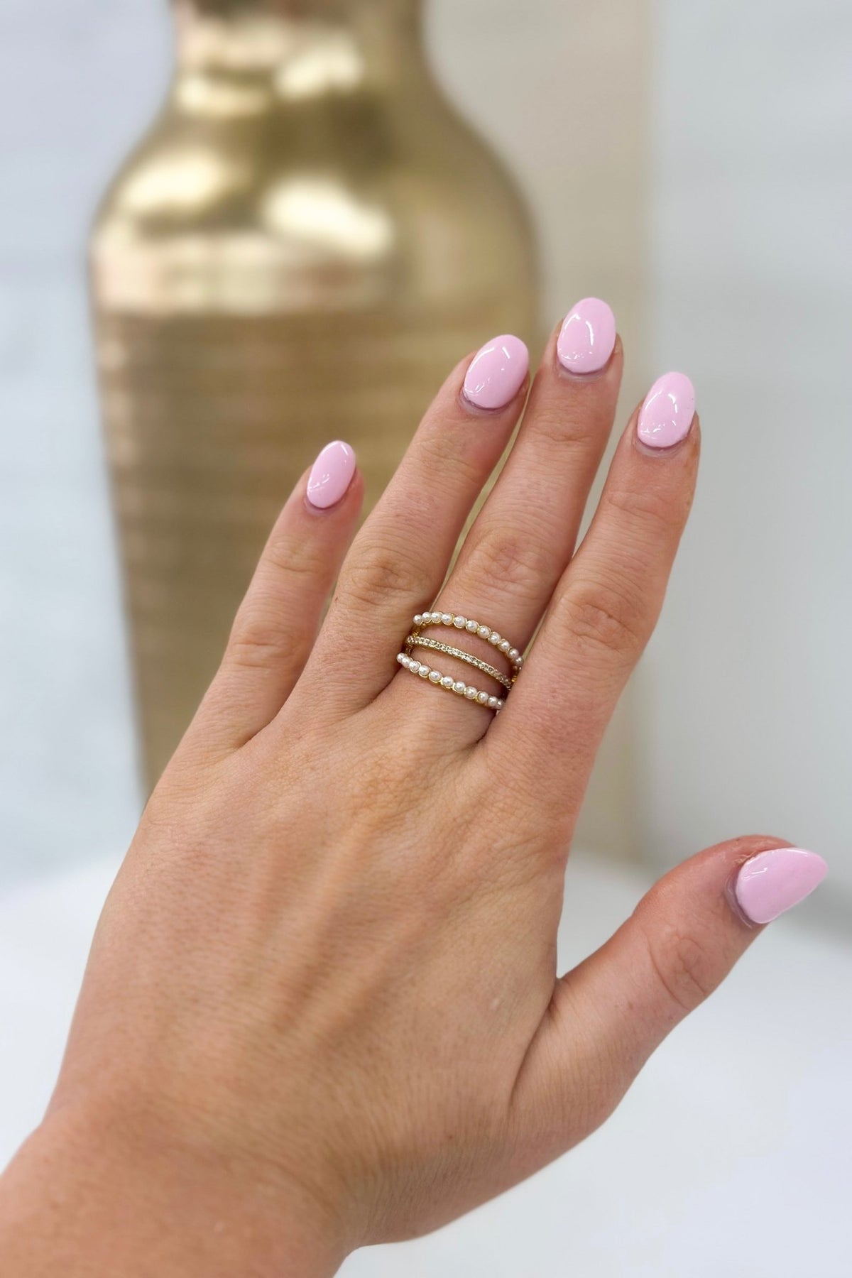 Layered adjustable ring set with pearls