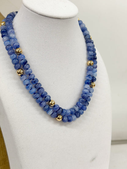 Marble beads layered into a short choker necklace