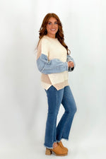 Ivory & Taupe Colorblock Denim Sweater