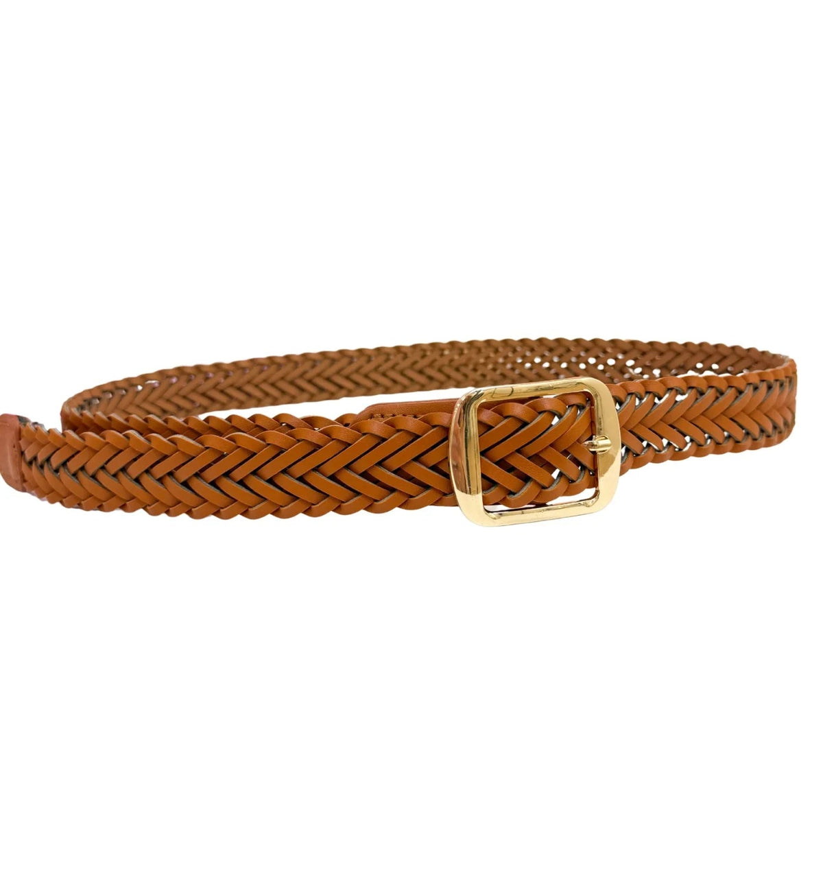Braided leather belt with a buckle closure
