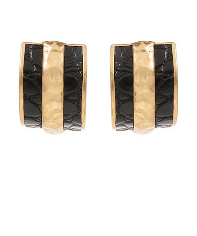 Textured leather hoops with vintage gold trim