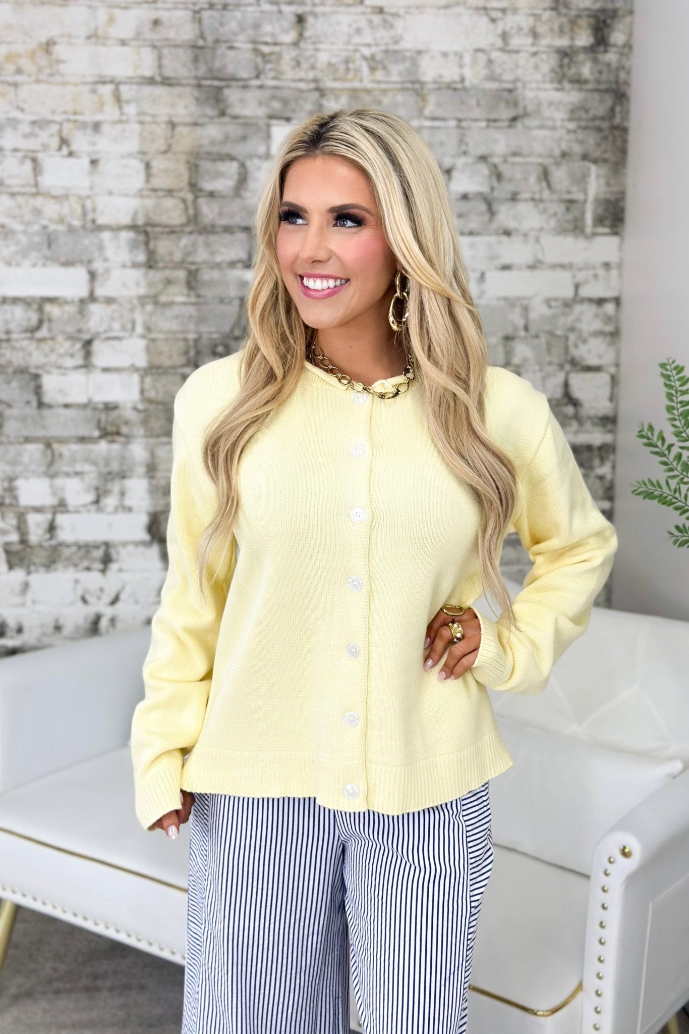 Lemon Raw Edge Button Up Cardigan - Lavish Boutique01-TOPS