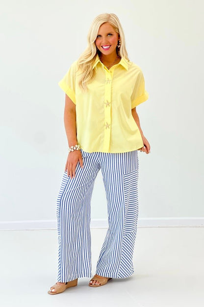 Lemon Starfish Button Detail Short Sleeve Top - Lavish Boutique Tops