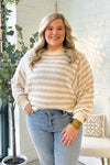 Taupe and Sand Striped Batwing Sleeve Sweater