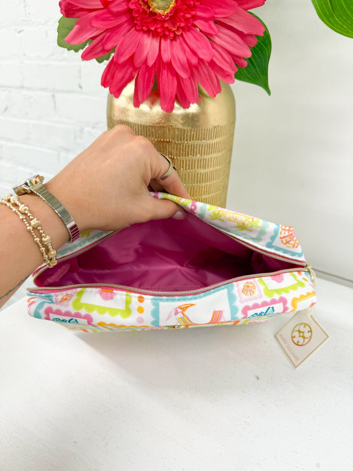 Lets Face It Happy Place patterned cosmetic pouch