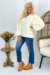 Cream Puff Sleeve V-Neck Sweatshirt