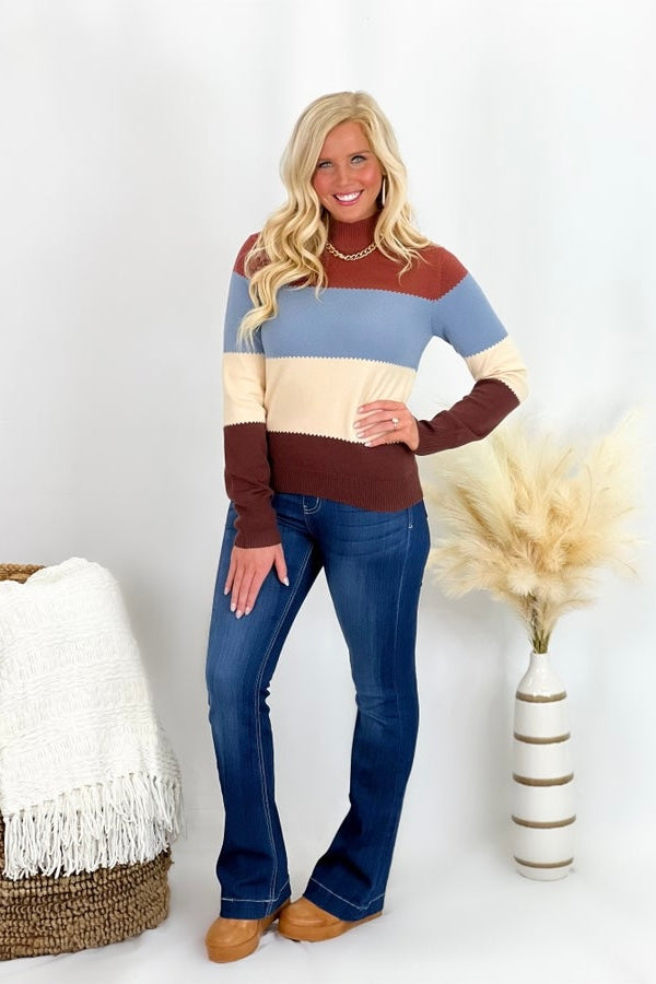 Chestnut Multi Color Block Mock Neck Sweater