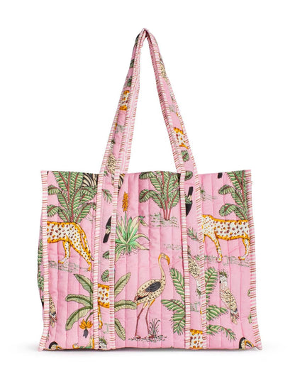 Liana Quilted Tote Pink and Multi - Lavish Boutique Accessories