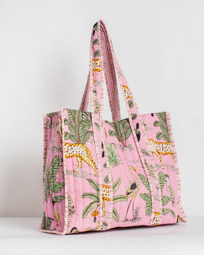 Liana Quilted Tote Pink and Multi - Lavish Boutique Accessories