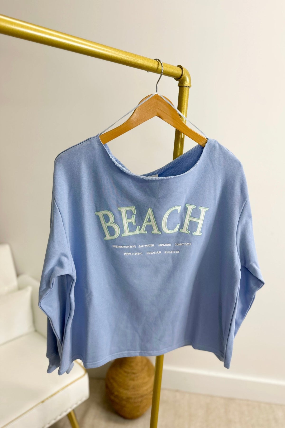 Light Blue Off The Shoulder Beach Embroidered Top - Lavish BoutiqueTops