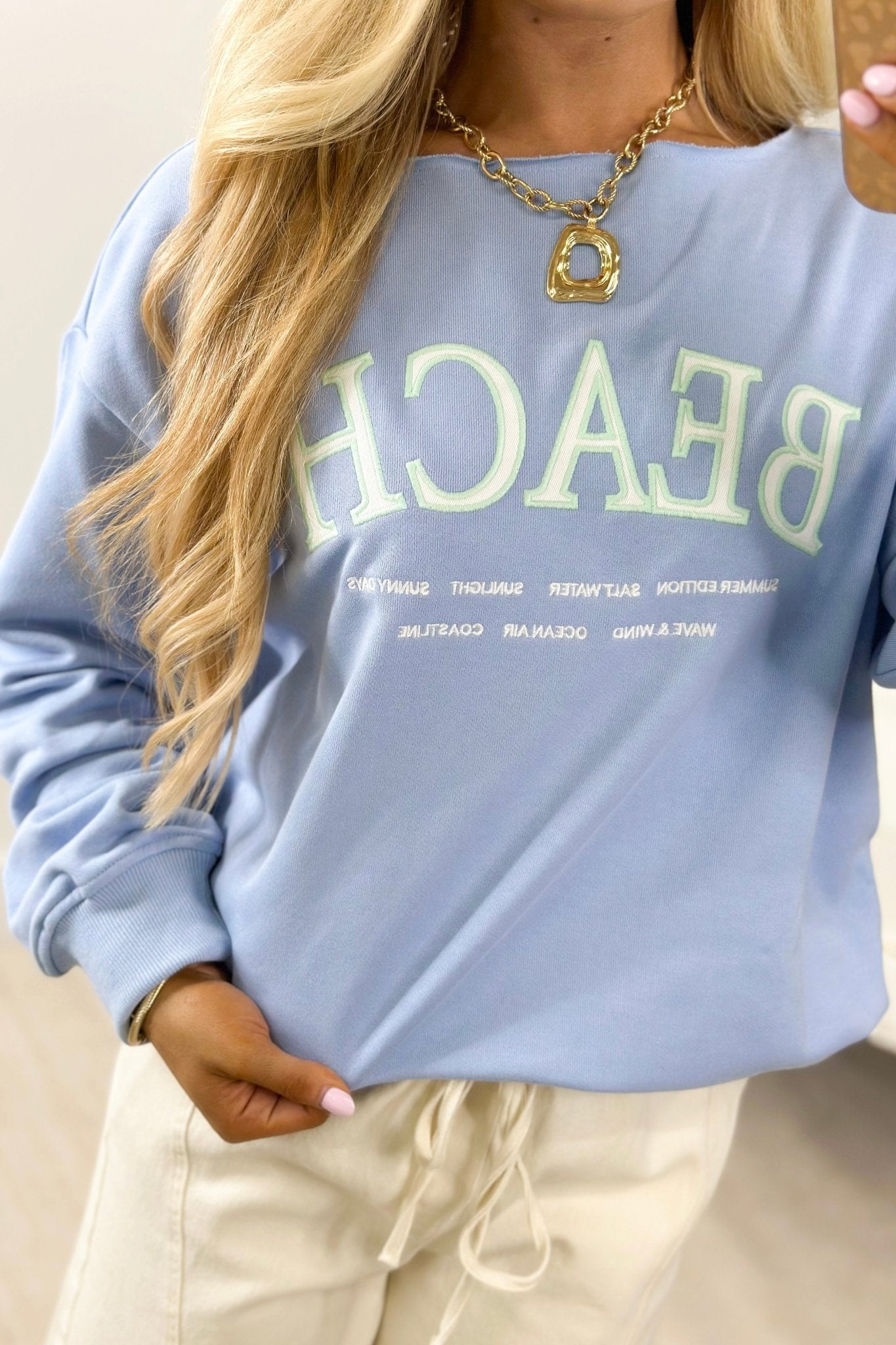 Light Blue Off The Shoulder Beach Embroidered Top - Lavish BoutiqueTops