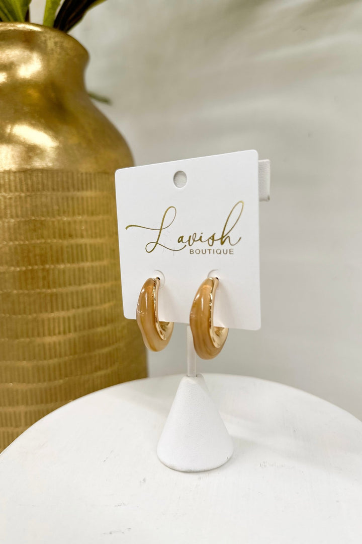 Light Brown & Gold Marbled Hoops - Lavish Boutique Accessories