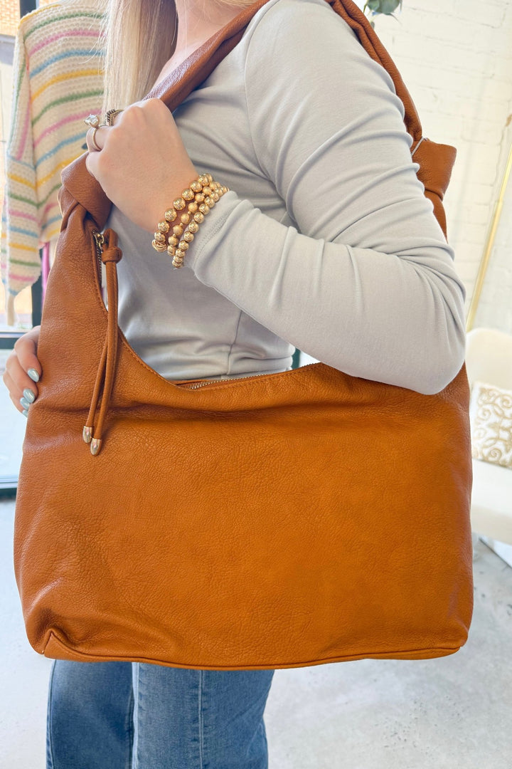 Light Brown Knotted Handle Hobo Bag - Lavish Boutique 250 Bags& - Purses