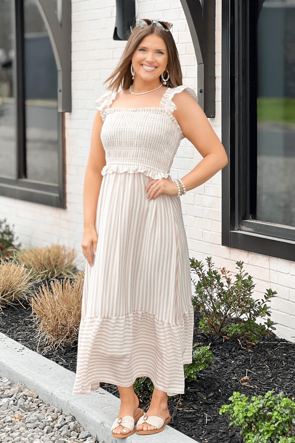 ruffle trim midi dress Stripe Ruffle Trim Midi Dress *Finale Sale* Medium / Blue