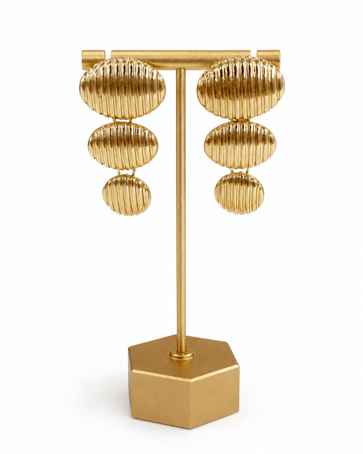 Gold linear oval omega earrings