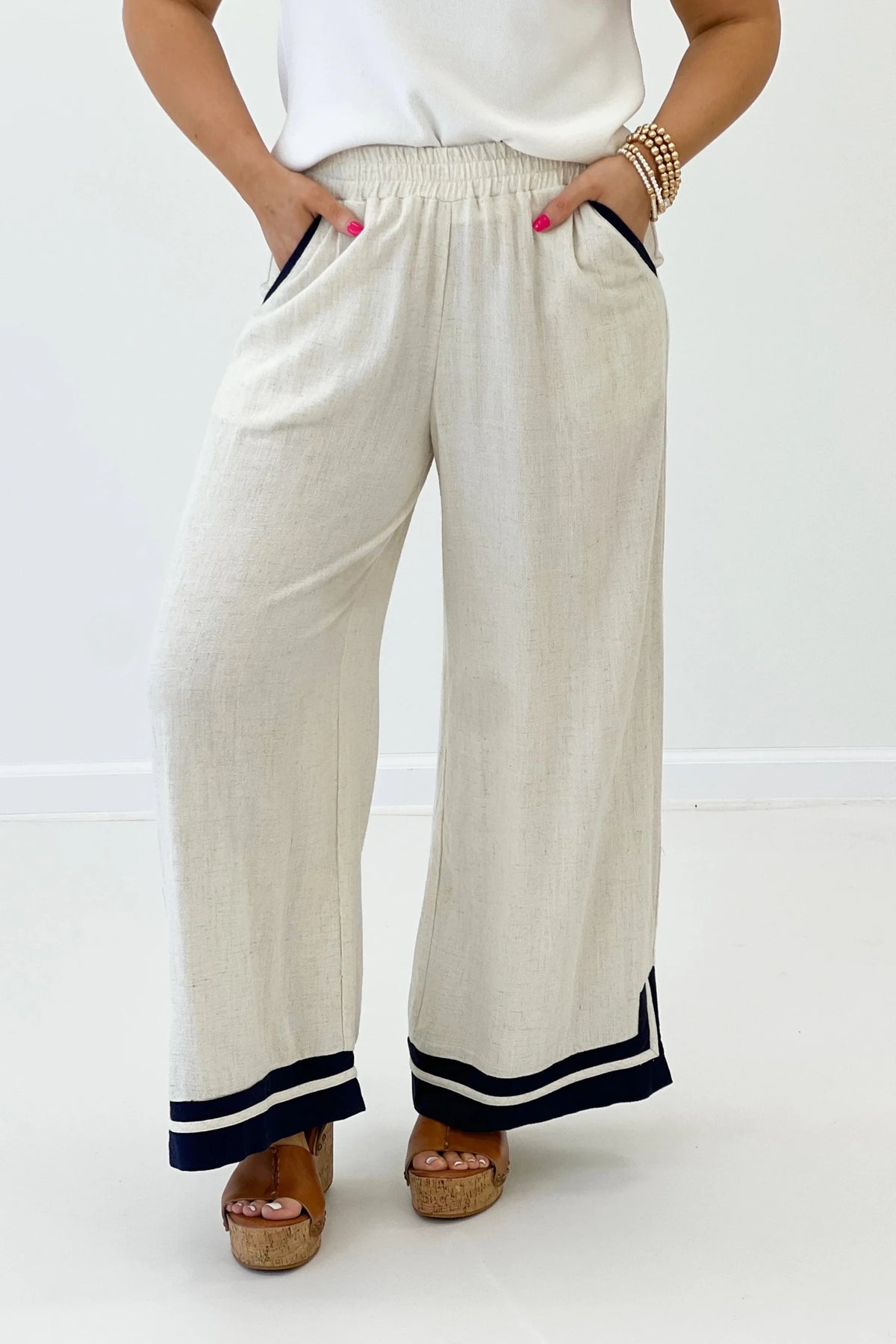 Linen Blend Hem Detail Pant - Lavish Boutique