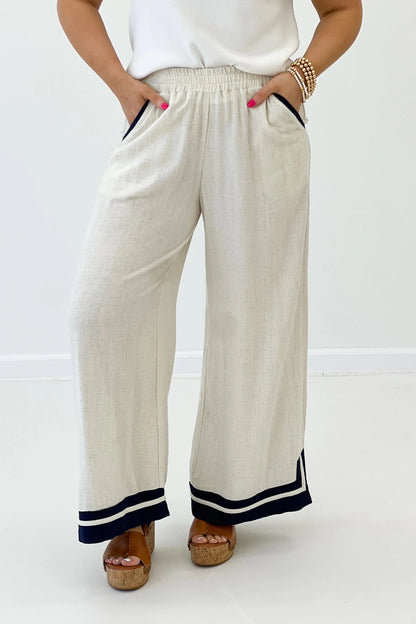 Linen Blend Hem Detail Pant - Lavish Boutique