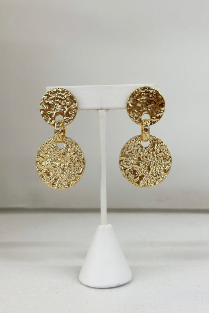 Linked disk earrings with a hammered texture