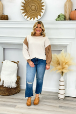 Cream Combo Ribbed Mix Contrast Top