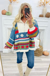 Blue Multi Half Zip Color Block Sweater