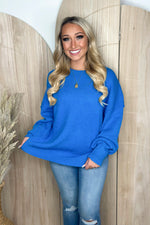 Blue Oversized Basic Long Sleeve Sweater