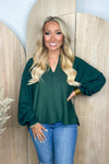 Hunter Green Exposed Seam Relaxed Long Sleeve Top