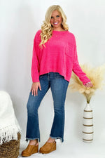 Hot Pink Crew Neck Pocket Sweater