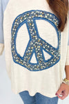 Blue and Natural Patchwork Peace Sign Top