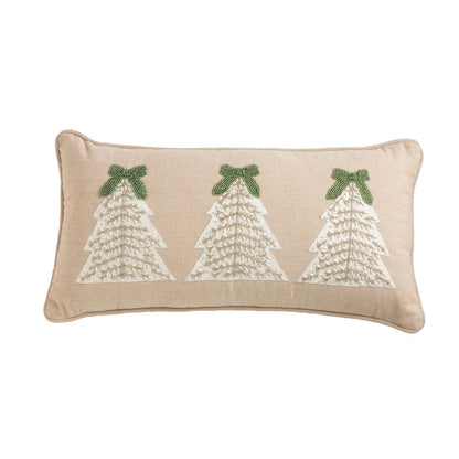 Natural lumbar pillow with a beaded Christmas tree