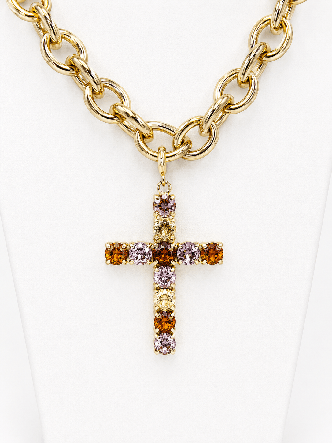 Gemstone bead necklace with a sparkling cross pendant